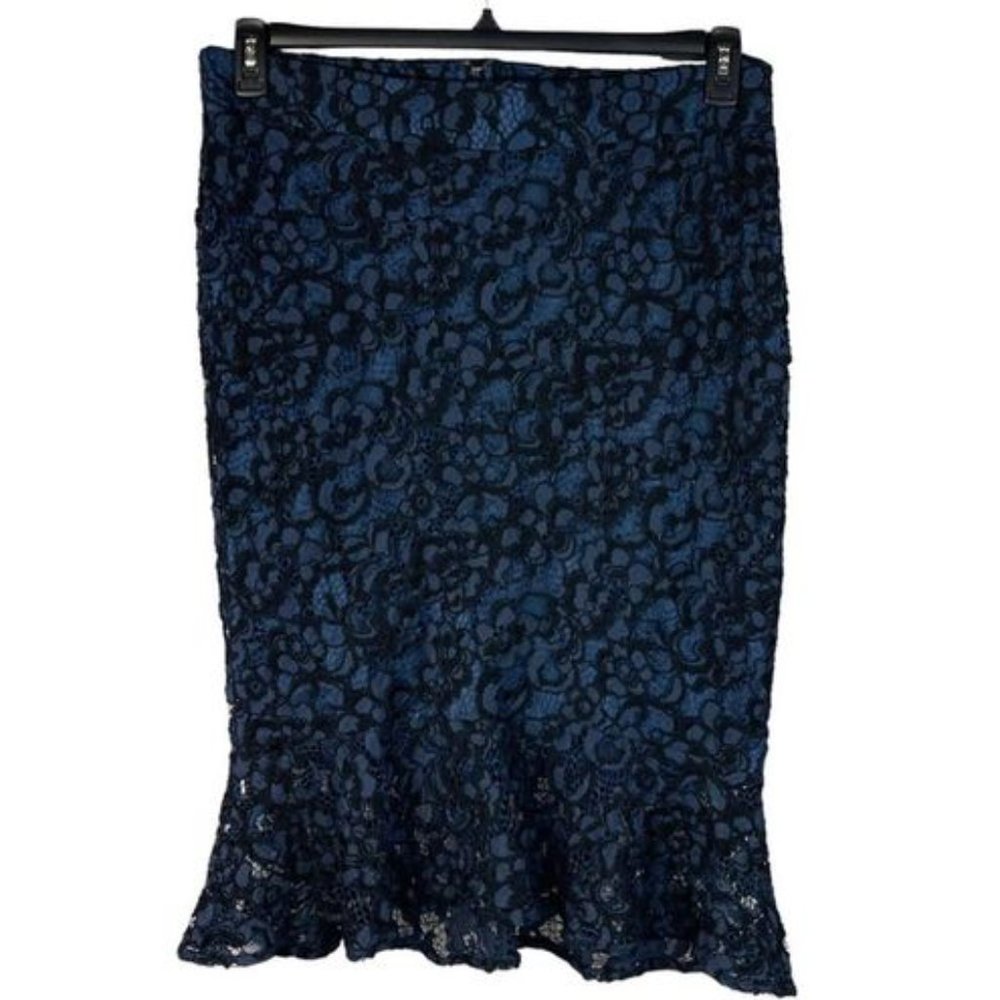 Lane Bryant Blue Black Floral Eyelet Tulip Skirt NWT sz 16